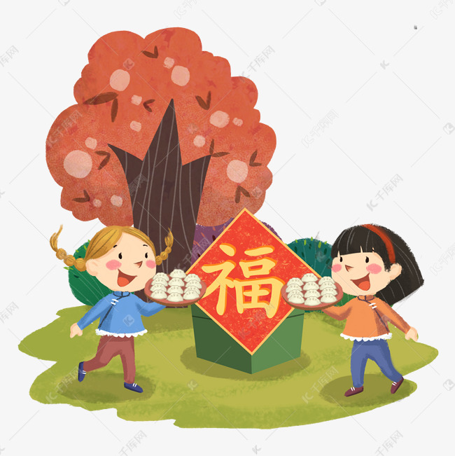 节日风俗春节吃饺子手绘png免
