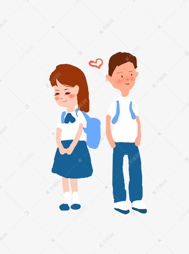 手绘卡通校园情侣元素