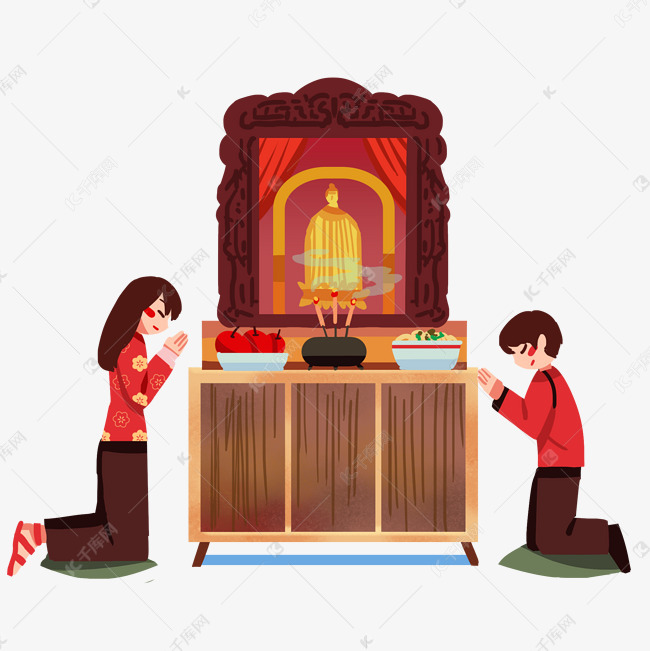 手绘腊八节祭祖插画