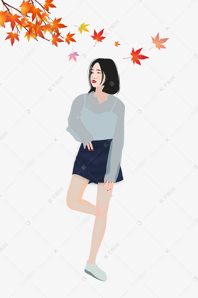 靠墙站的漂亮小姐姐