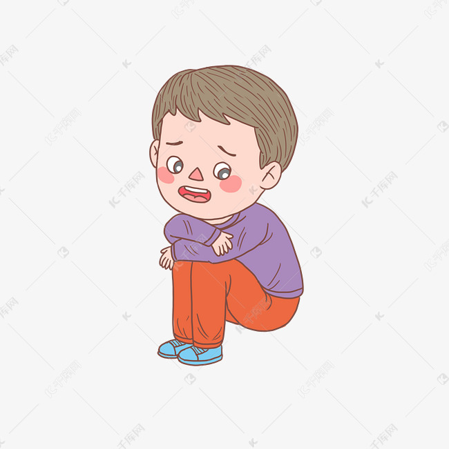 卡通手绘人物不开心男孩