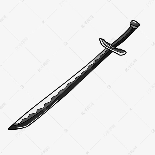 卡通手绘黑色宝刀插画