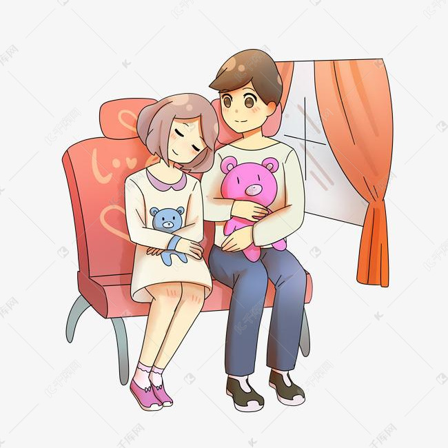 七夕情人节日恩爱情侣靠肩膀小睡