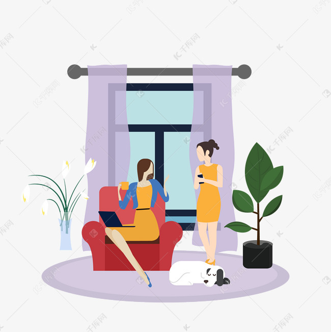 卡通插画风对话的女人素材图片免费下载-千库网