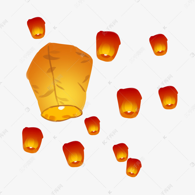 手绘红色孔明灯插画