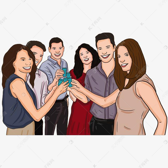 手绘聚会卡通人物场景同事