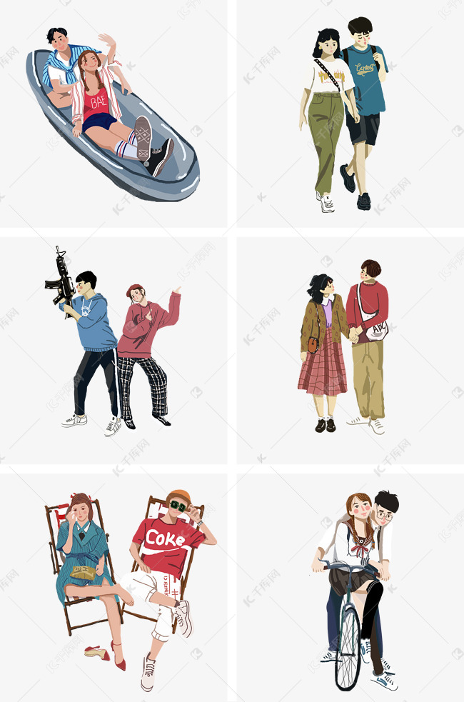 时尚情侣快乐生活卡通插画