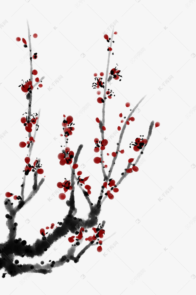 手绘水墨梅花插画