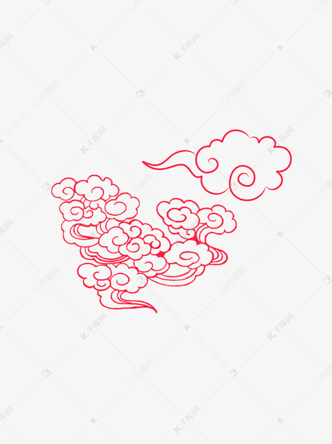 手绘红色简笔画中国风祥云
