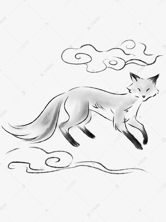 水墨动物可商用元素狐狸手绘中国