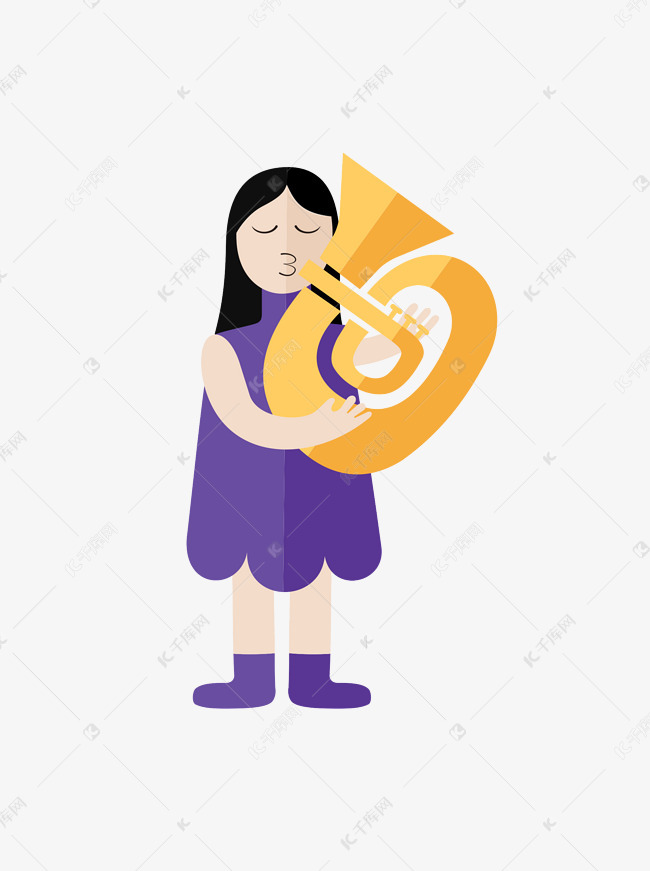 吹圆号的女孩元素设计