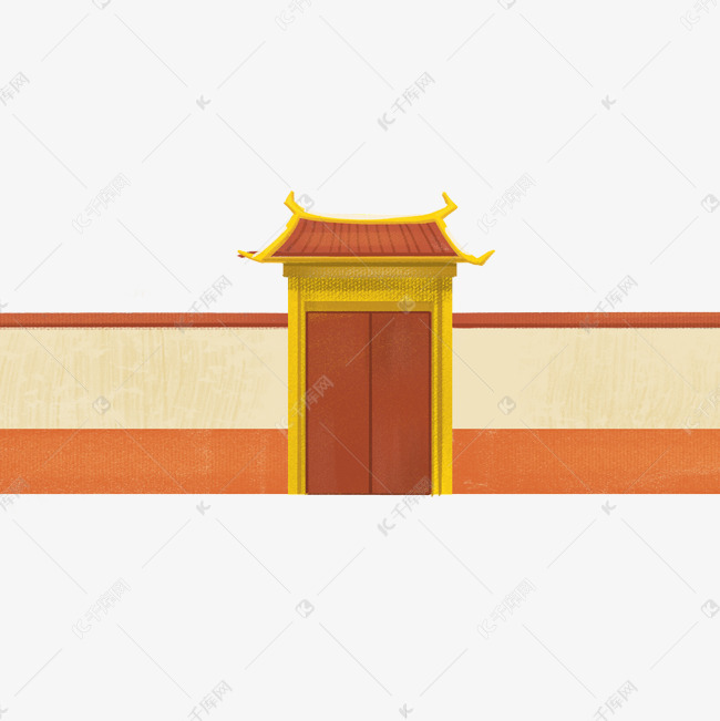 暖色系古代城墙卡通素材