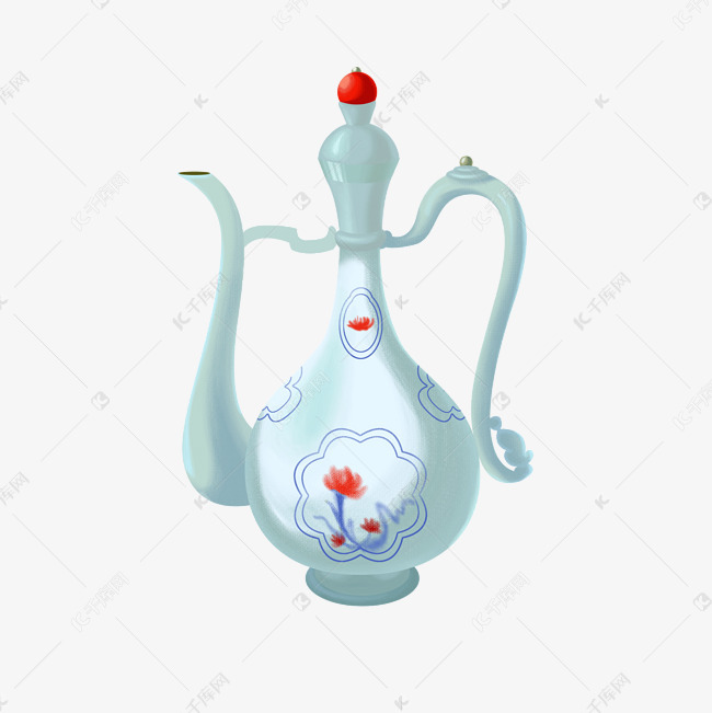 古代酒壶手绘插画