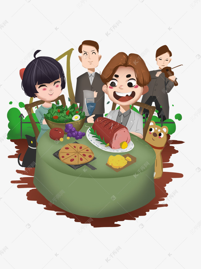 卡通动漫美食人物享受美食装饰元