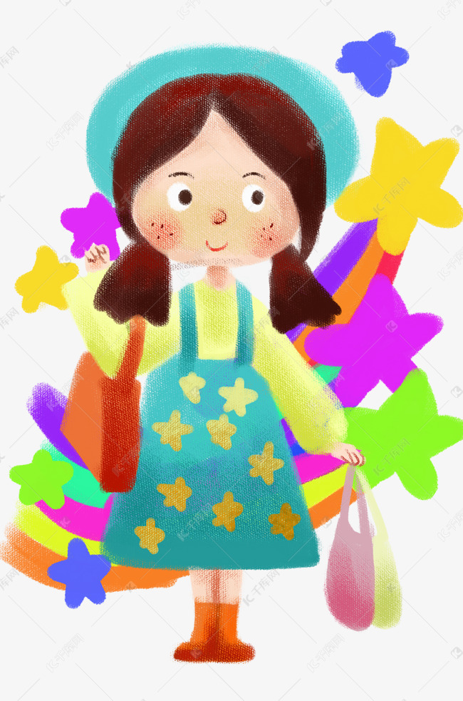 双十一可爱小女孩购物插画