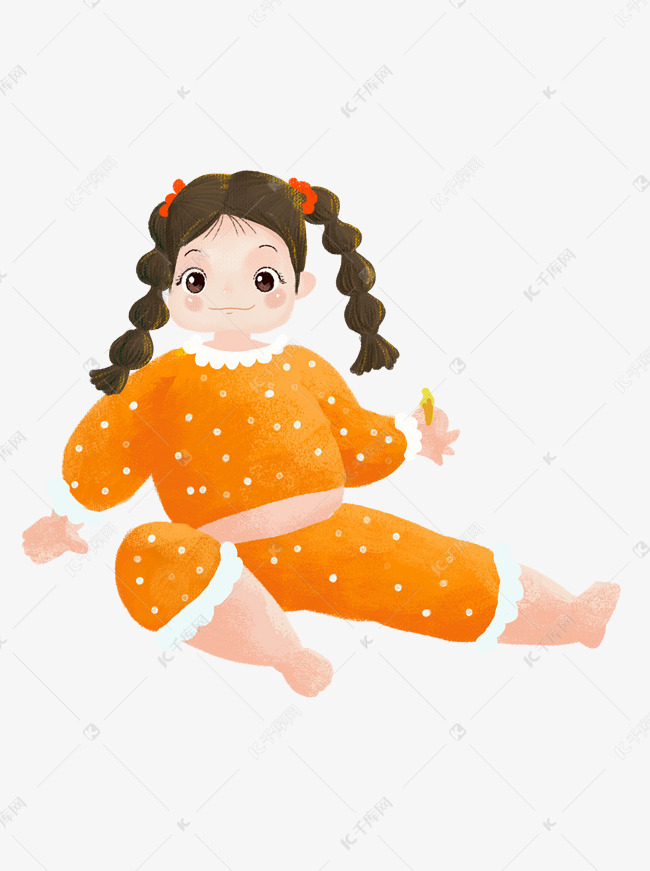 手绘可爱胖女孩元素