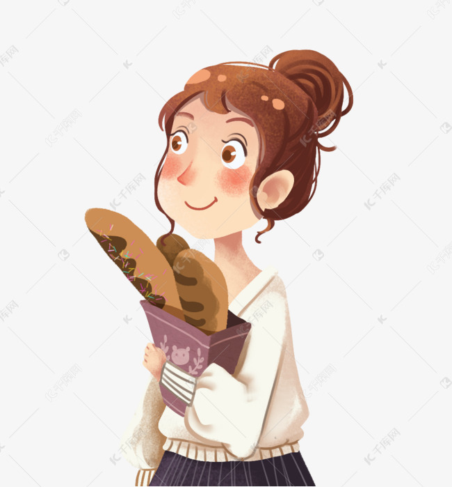 叼着面包的女生头像图片