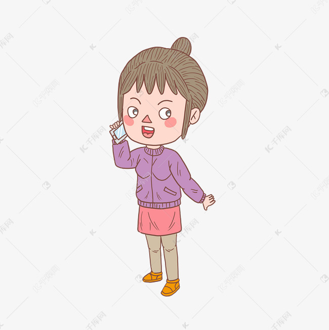 卡通手绘人物打电话少女素材图片免费下载-千库网