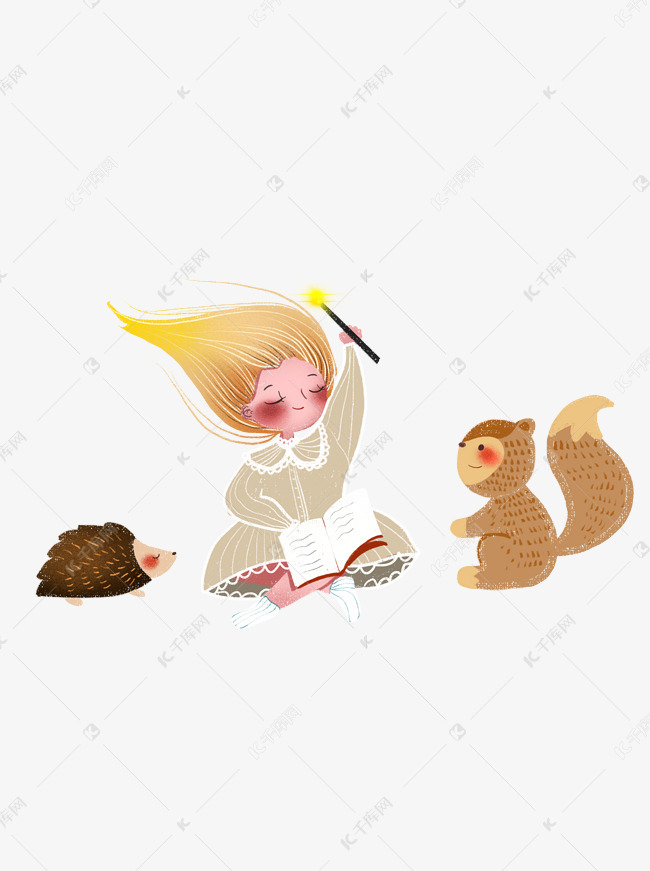 童话风小清新小女孩和小动物设计