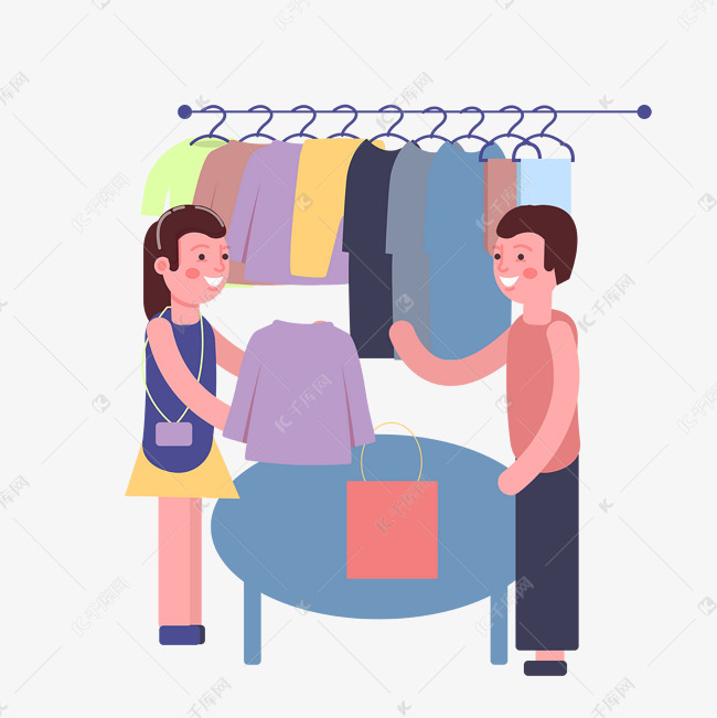 购物暖色系卡通手绘风买衣服砍价日常免抠素材图片免费下载千库网