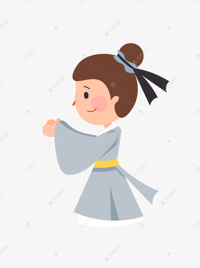 手绘卡通行拱手礼的古装小男孩