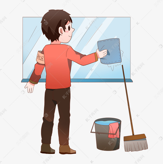 社区服务擦黑板的小男孩