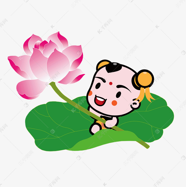 新年莲花和人物插画