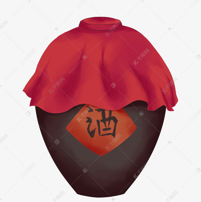 手绘中国风酒坛插画