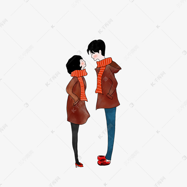 手绘对视的情侣插画