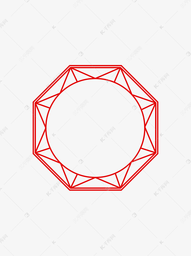 红色边框古窗纹八边形中国风矢量