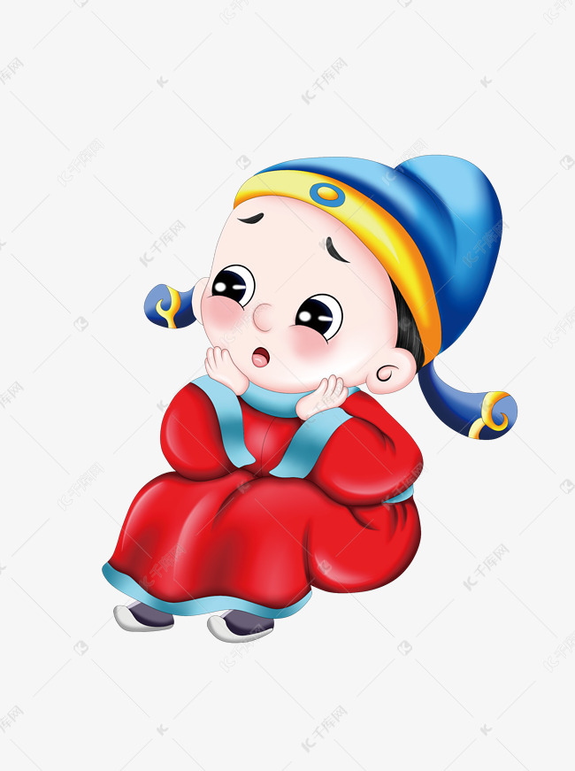 q版双手托腮的古代男子