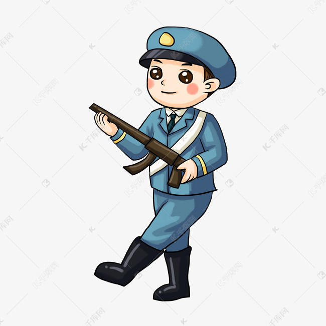 巡逻军人持枪正步走插画