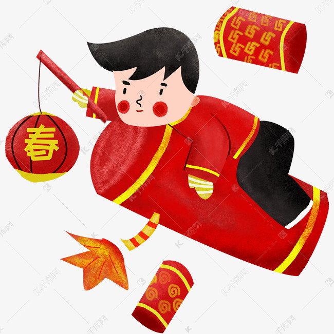 手绘新年红炮仗插画