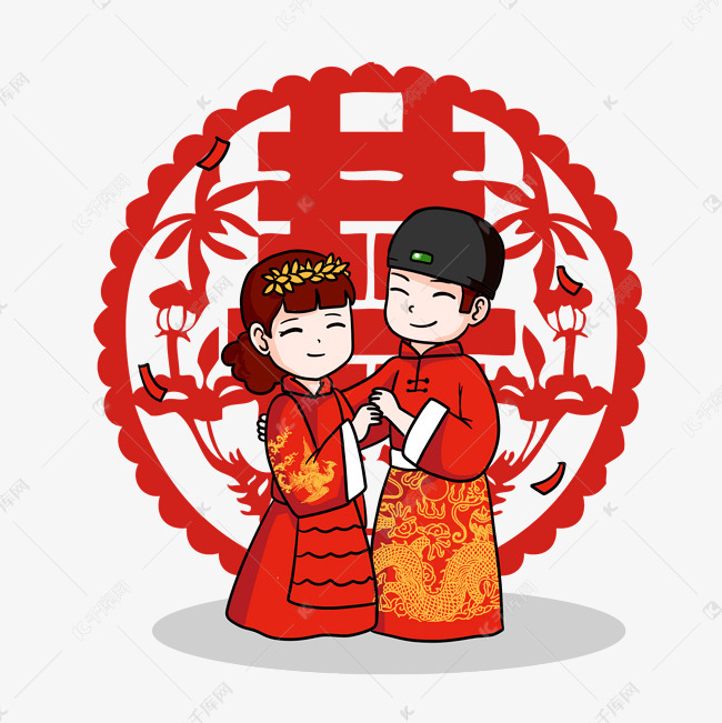 中式婚礼古风婚礼卡通婚礼系列插画素材图片免费下载-千库网
