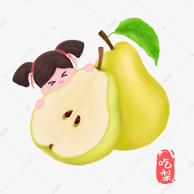 惊蛰春天节气吃梨手绘插画psd