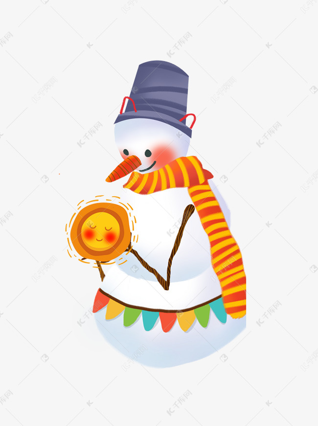 手绘创意雪人拿着太阳元素