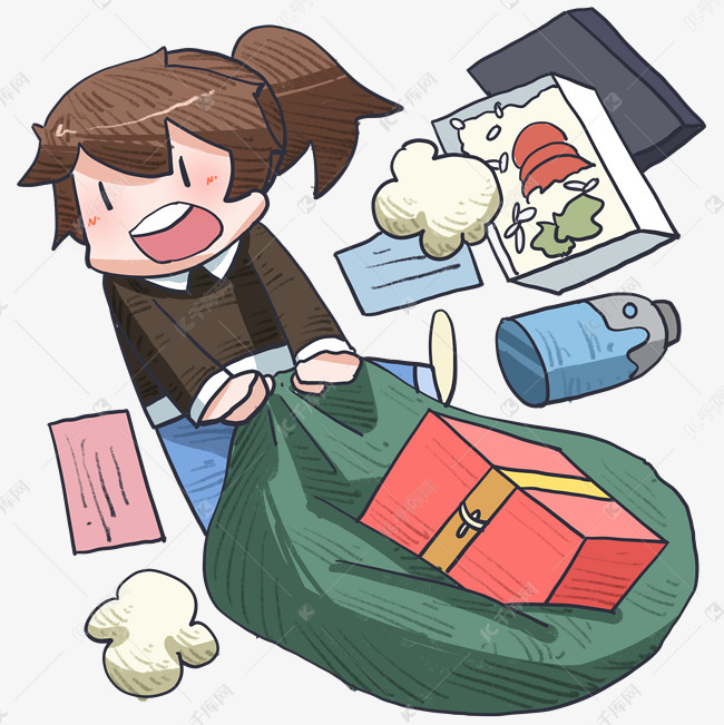 手绘春运沉重的包裹插画
