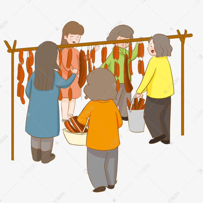 手绘新年腌制腌肉