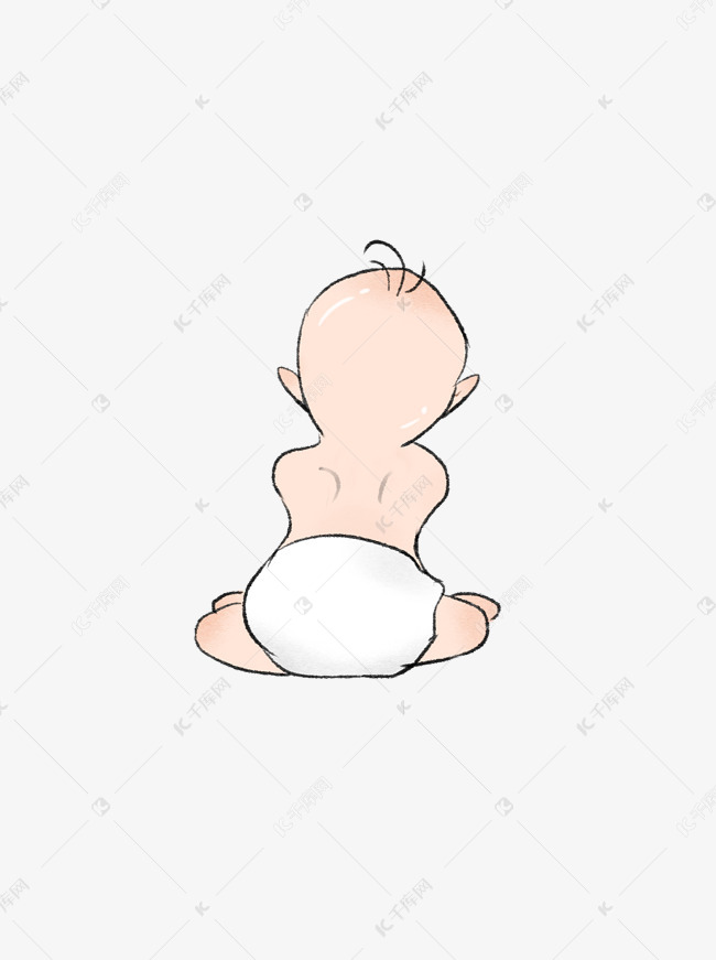 可爱趴坐背影姿态之婴儿卡通手绘