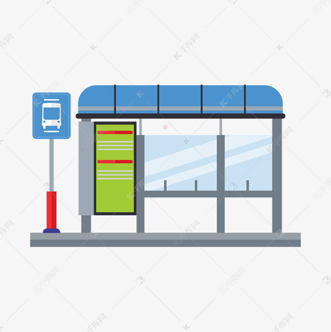 手绘公共汽车站台插画