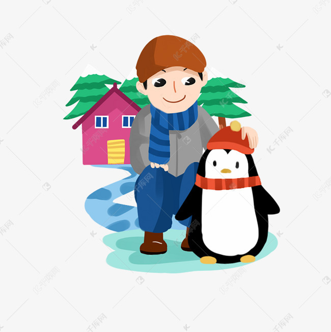 企鹅男孩手绘卡通人物PNG素材