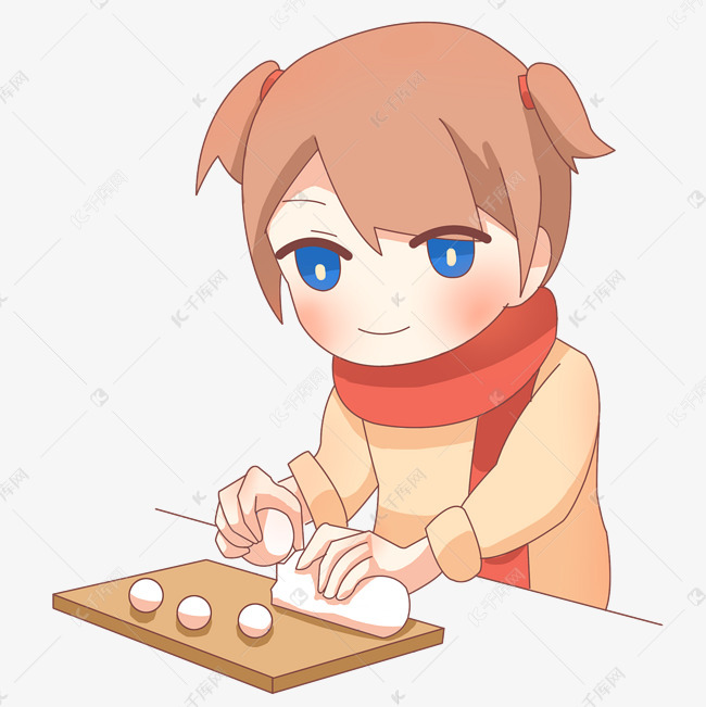 冬季元宵节捏汤圆卡通人物png