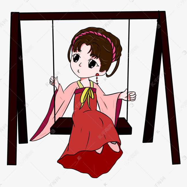 古装美人荡秋千插画