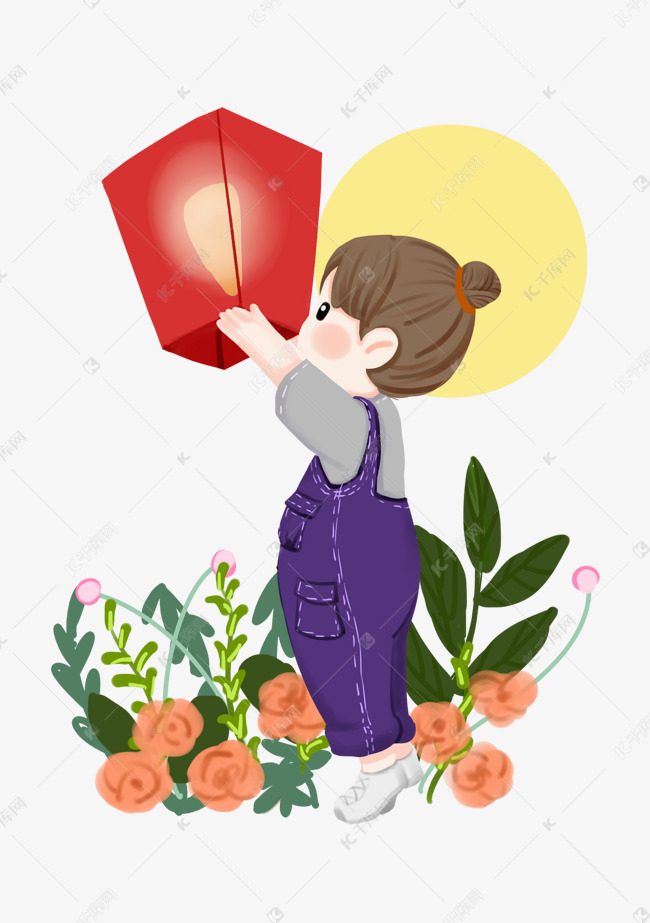 小女孩放孔明灯