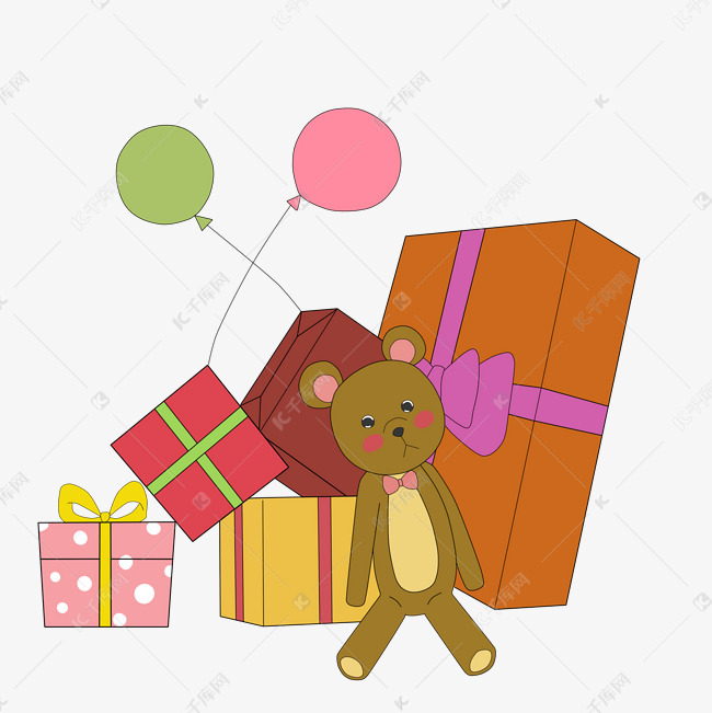 小熊气球礼盒手绘插画