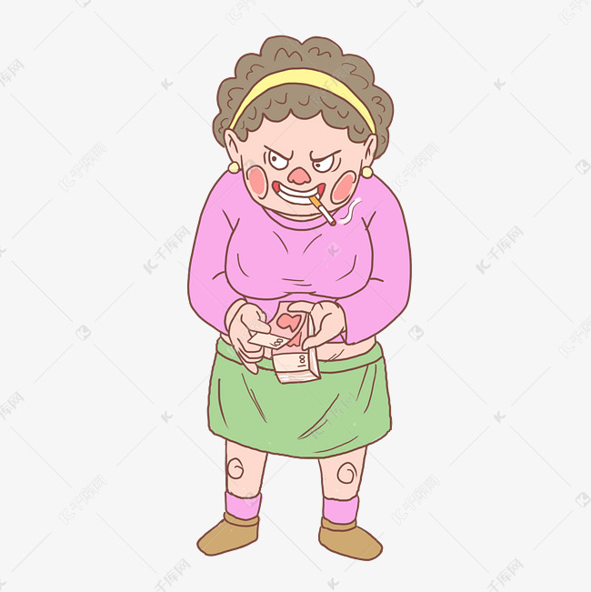万圣节街头恶妇数钱卡通手绘