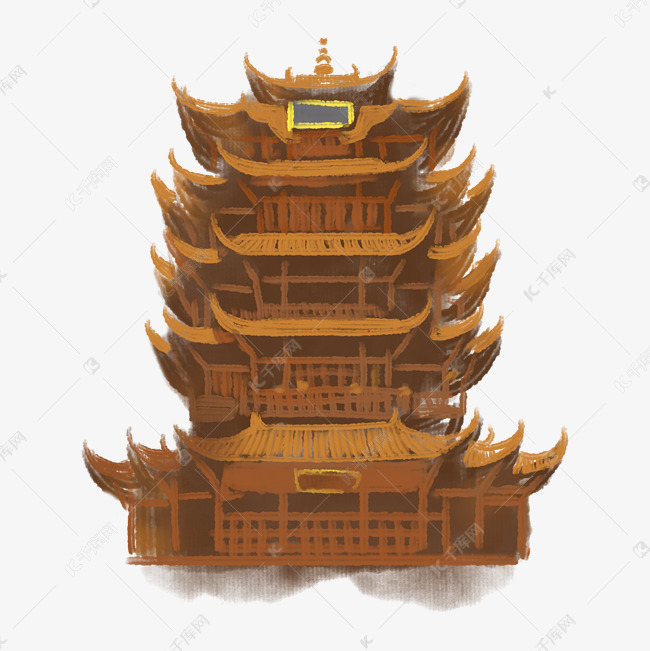 黄色手绘风黄鹤楼免抠