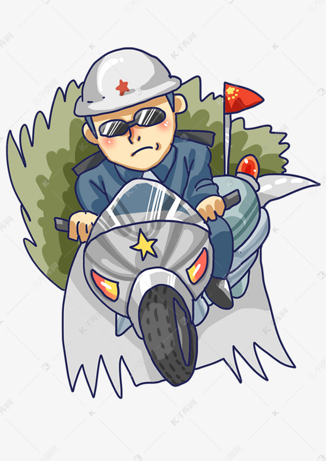 手绘交警摩托车