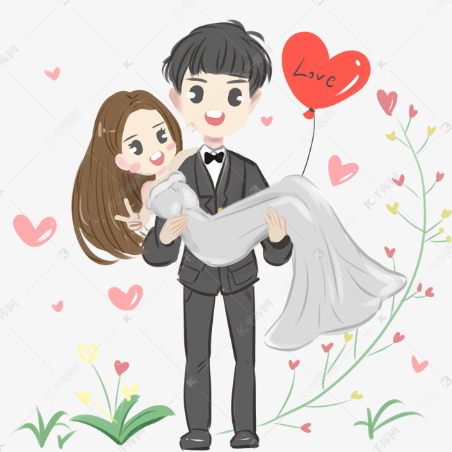 手绘卡通可爱浪漫婚礼素材图片免费下载-千库网
