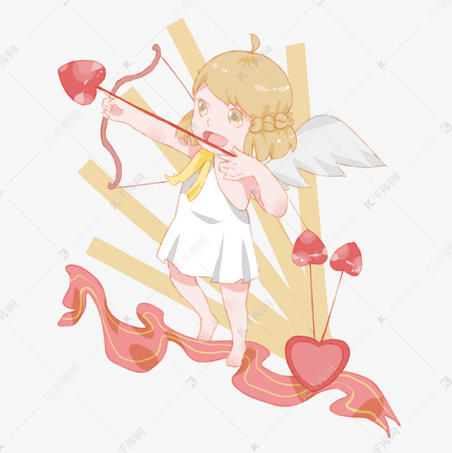 卡通手绘射爱心丘比特女孩